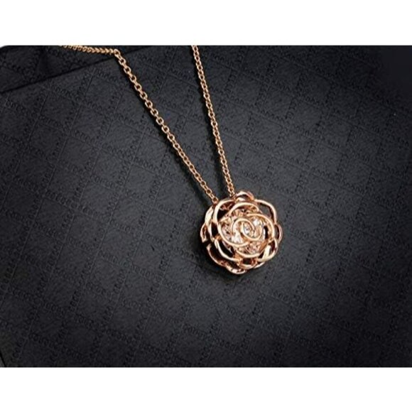 ❤️Women Gold White Crystal Roses Flowers Necklace and Earrings Set for Women - Picture 3 of 6